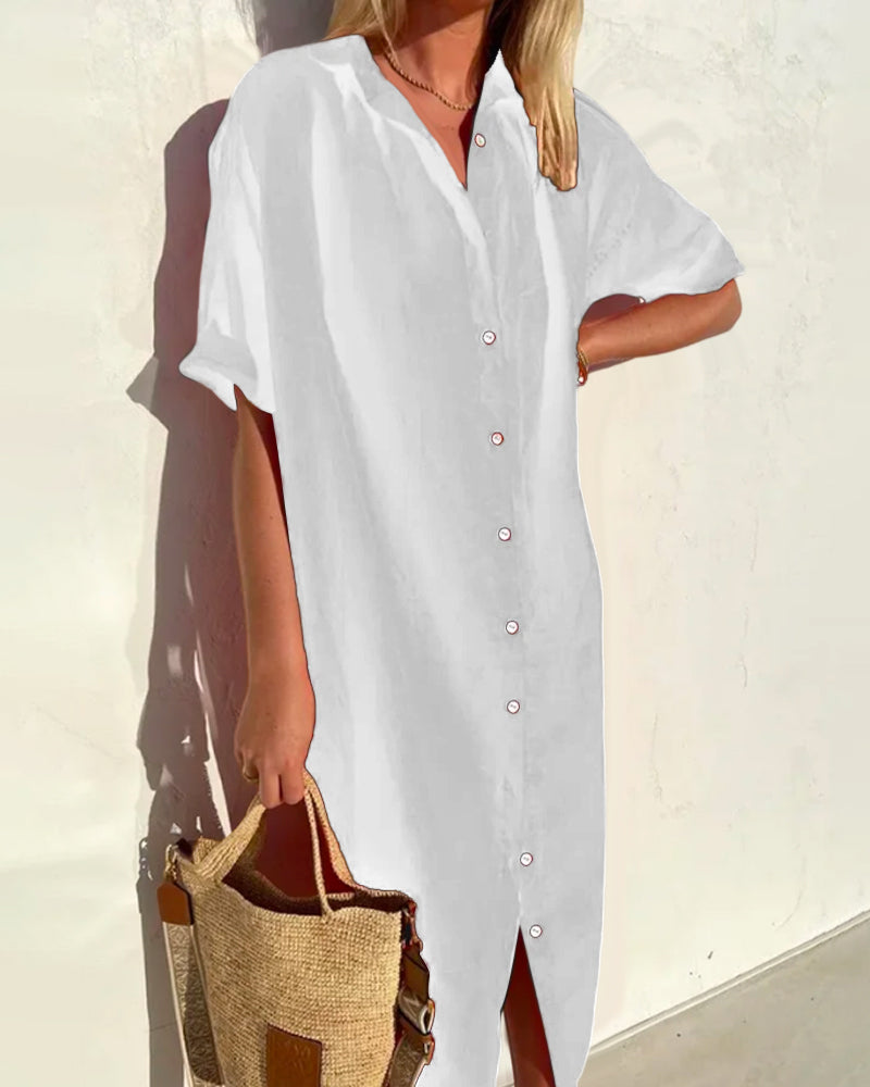 Harlow button down midi shirt dress in white