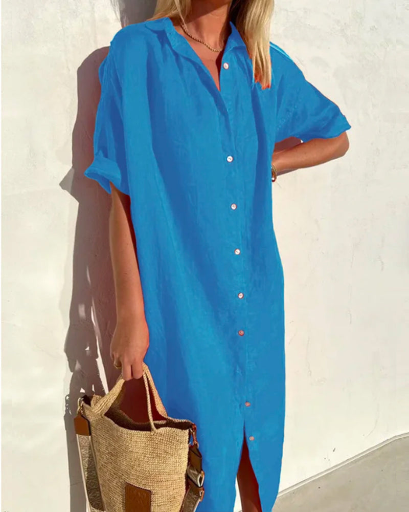 Harlow button down midi shirt dress in blue