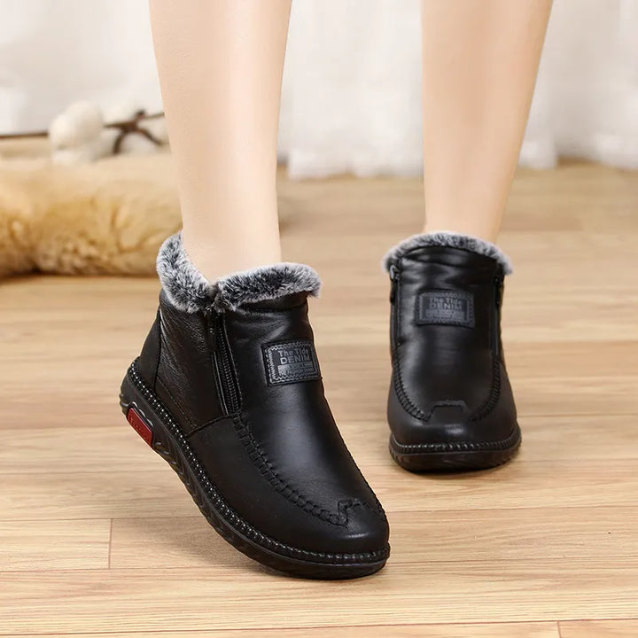 Harlow fur trim ankle boots in black, back view on model