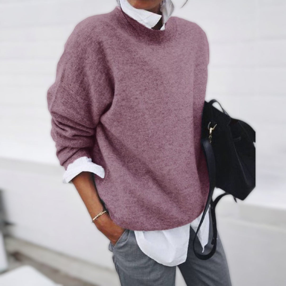 Harlow loose fit mock neck sweater in black, front view