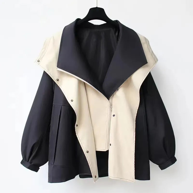 Harlow oversized hooded zip-up jacket in black and cream color option