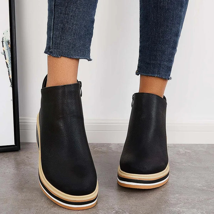 Harlow black ankle boots back view with zip closure