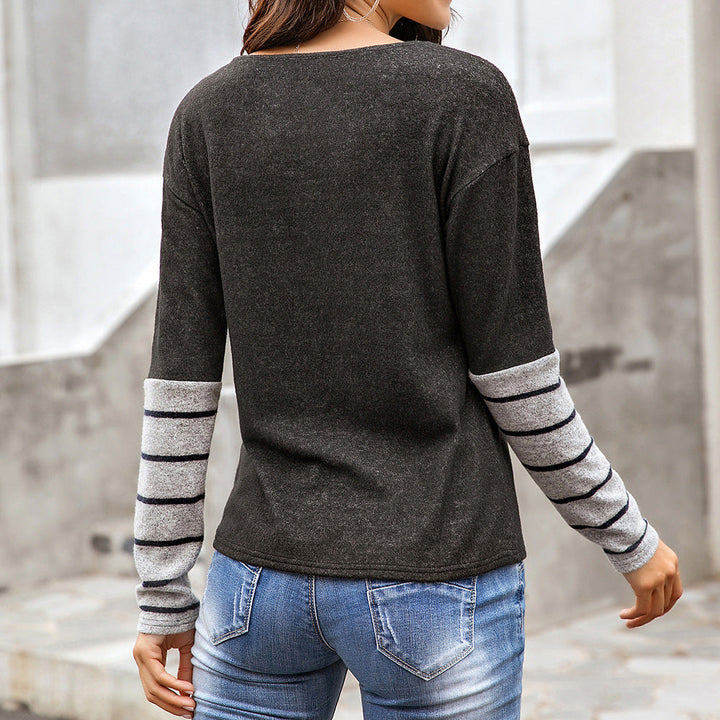 Harlow striped cuff long sleeve top in charcoal, back view