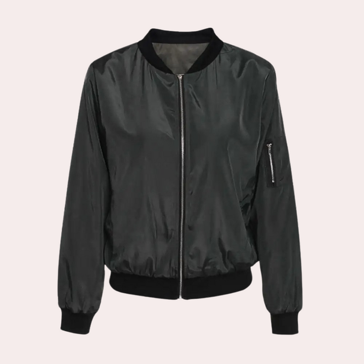 Harlow zip front bomber jacket, front view