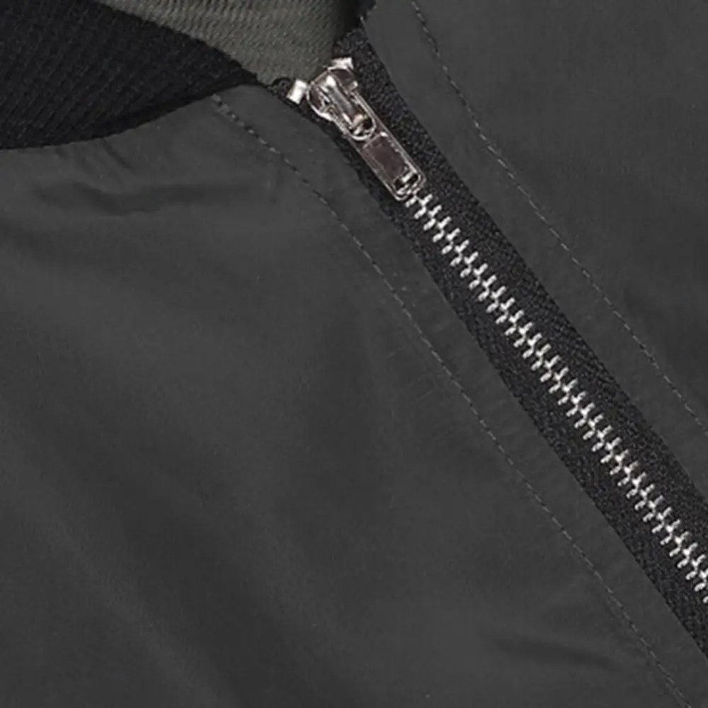 Close-up of front zipper and collar detail
