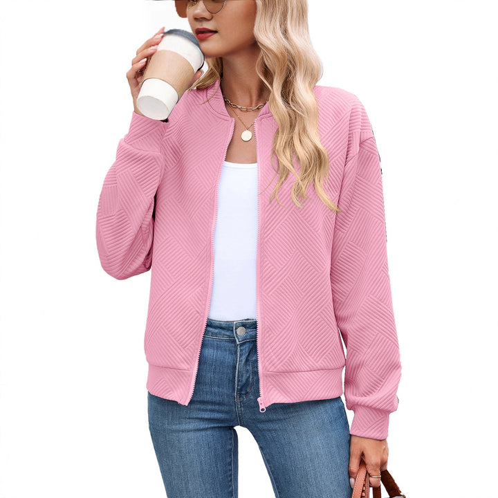Harper bomber jacket in pink, close-up front view