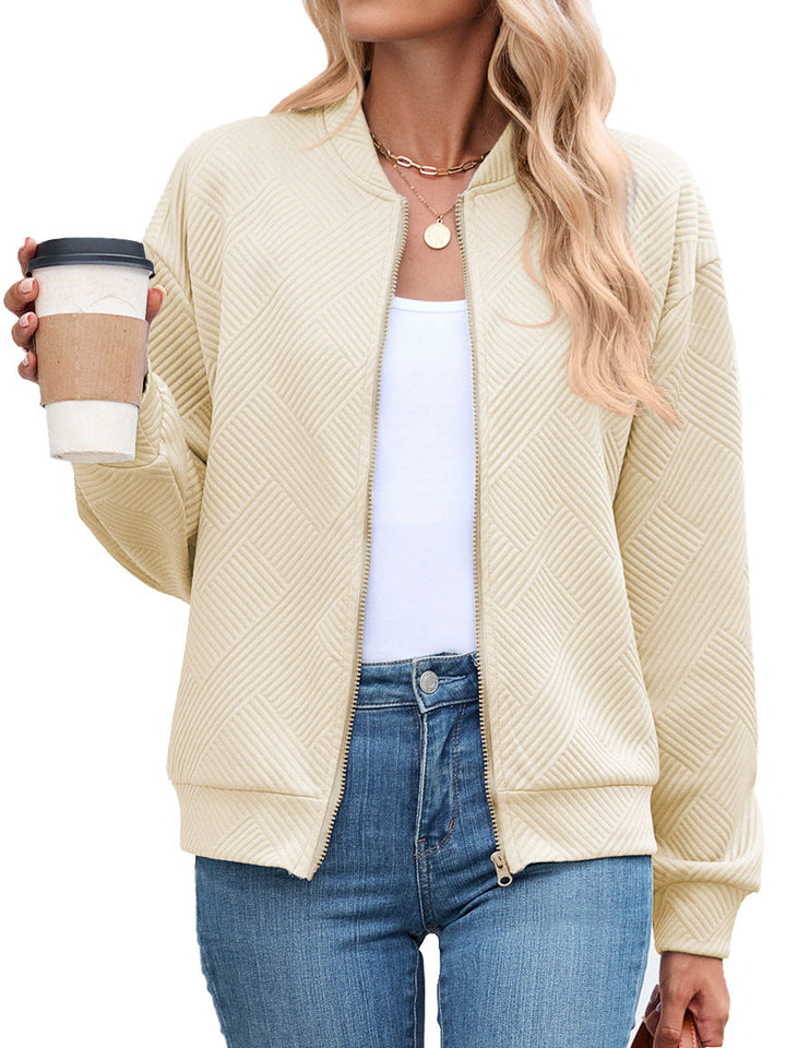Harper bomber jacket in cream, close-up front view