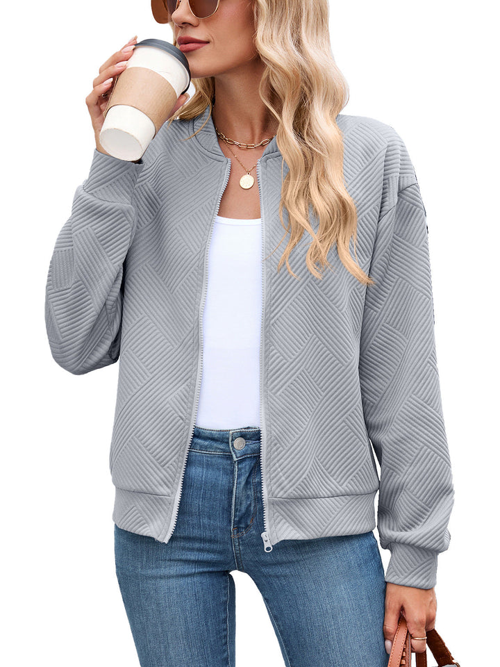 Harper bomber jacket in gray, close-up front view
