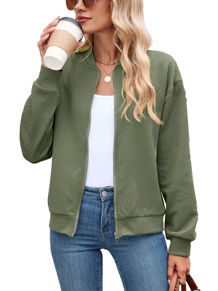 Harper bomber jacket in olive green, close-up front view