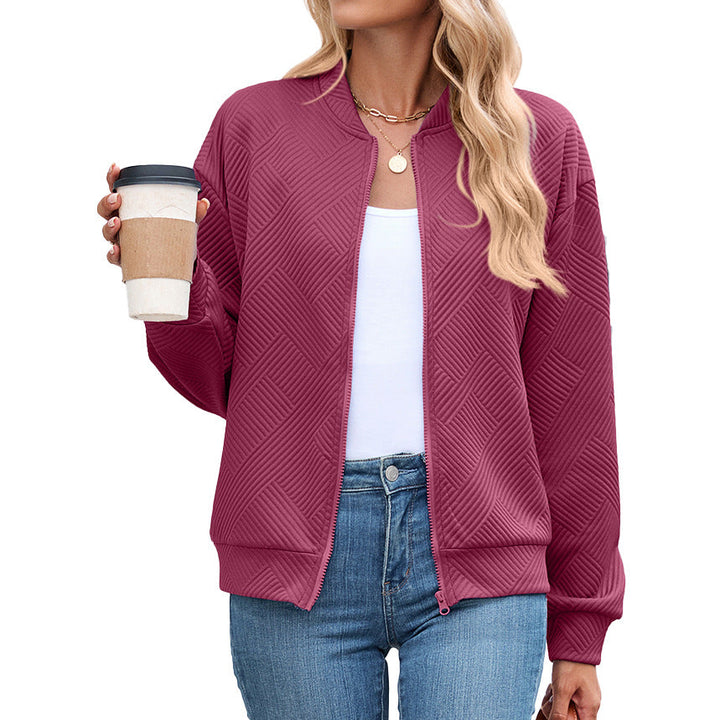 Harper bomber jacket in dark pink, close-up front view