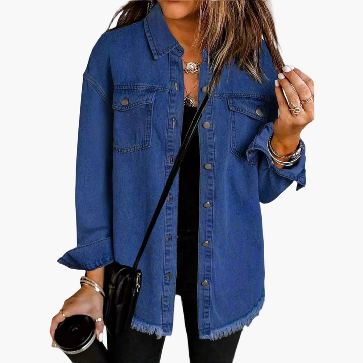 Harper dark blue vintage denim jacket, oversized fit front view