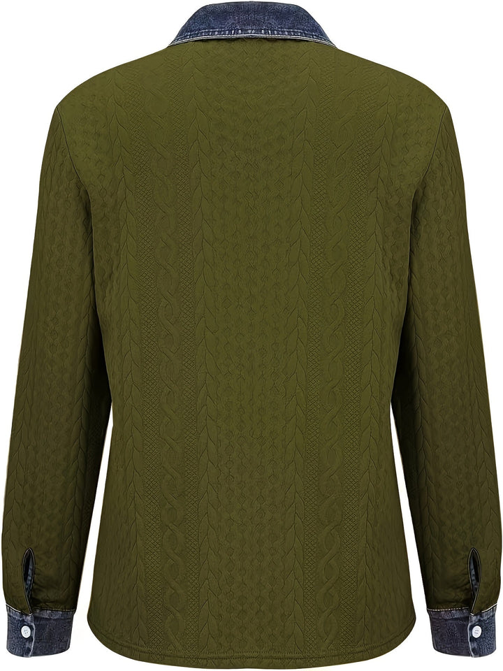 Harriet textured button-up shirt, side angle view with chest pocket detail