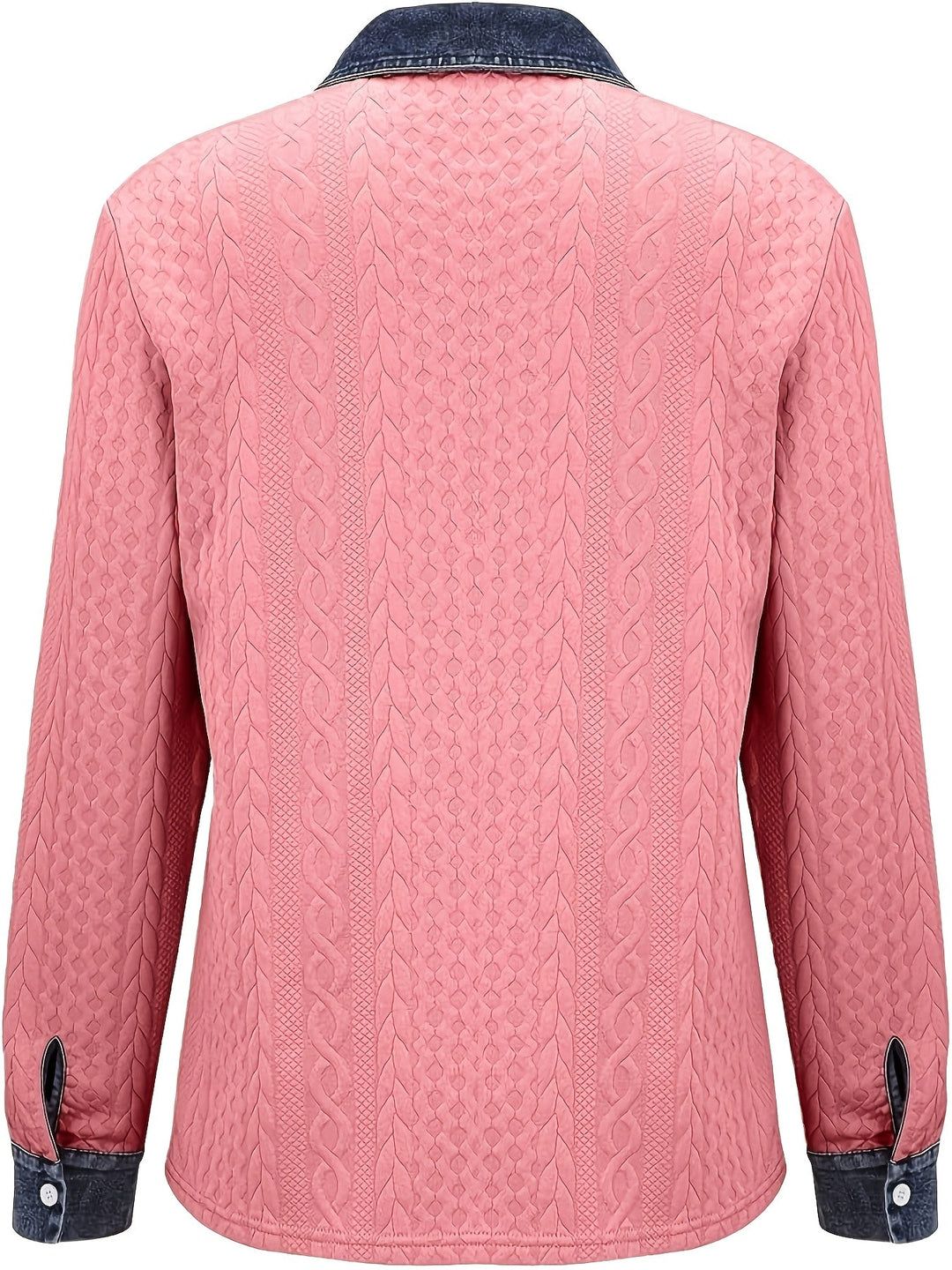 Harriet textured button-up shirt, back view showing cable knit pattern