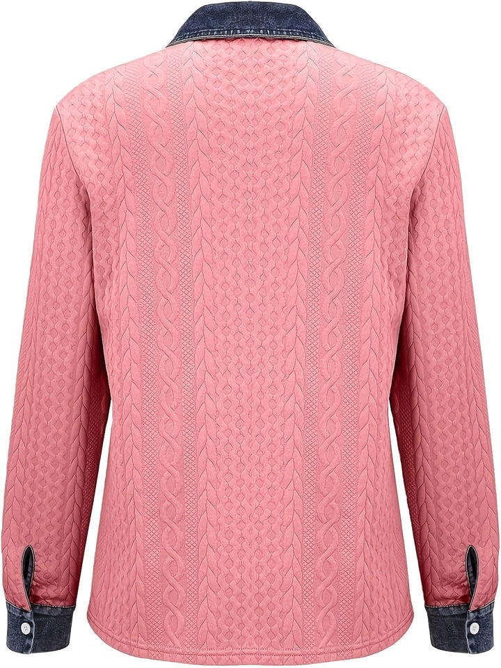 Harriet textured button-up shirt, back view showing cable knit pattern