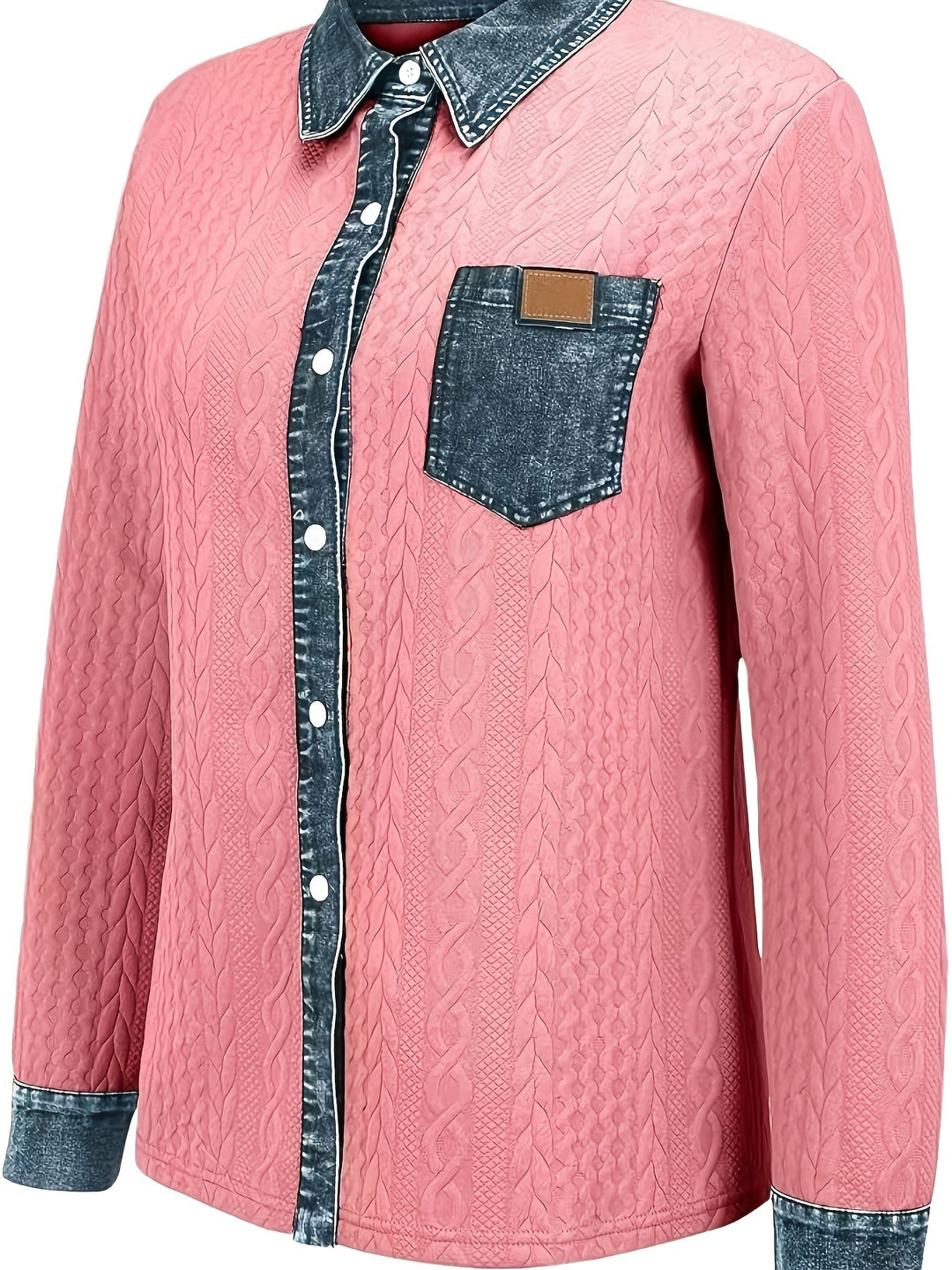 Harriet textured button-up shirt, side angle view with chest pocket detail