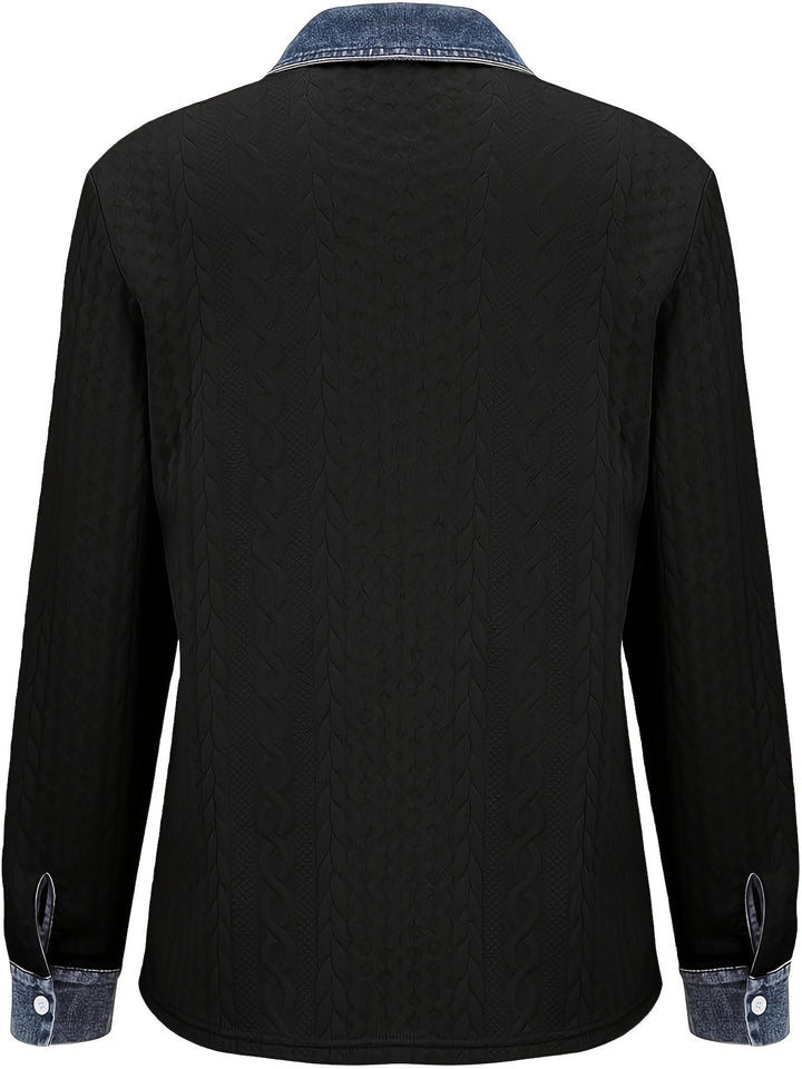 Harriet textured button-up shirt, side angle view with chest pocket detail