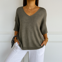 Harriet | Women's V-Neck Short Sleeve Relaxed Fit Sweater