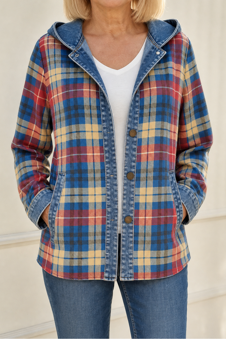 Rosalind | Women's Denim-Trim Hooded Knit Cardigan