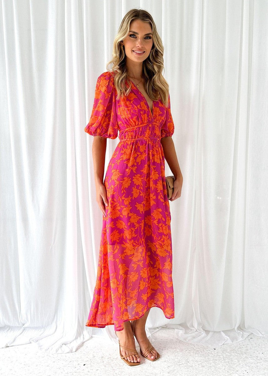 Isa floral V-neck maxi dress, close front view