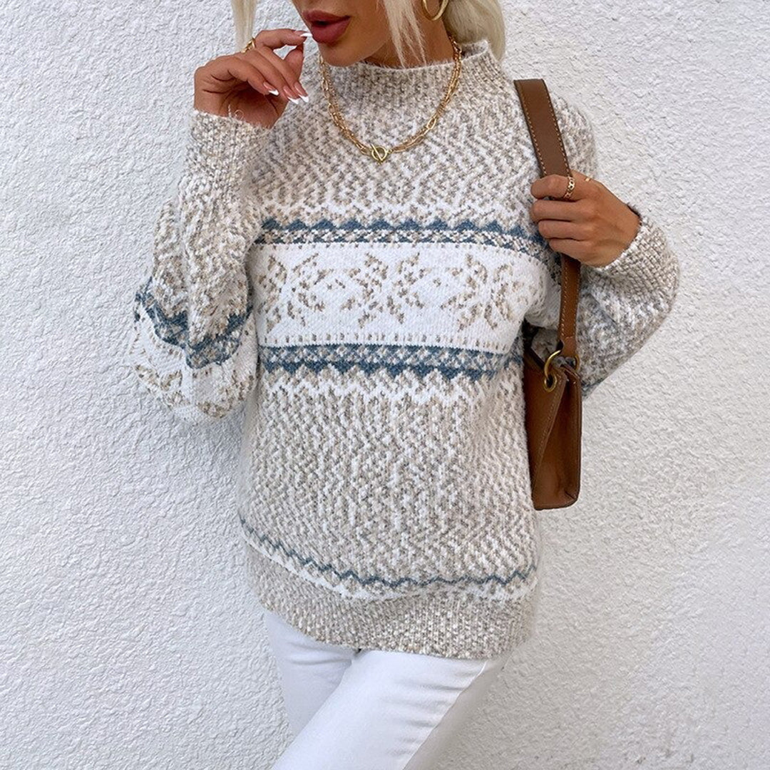 Isolde khaki patterned knit sweater with crossbody bag, side view