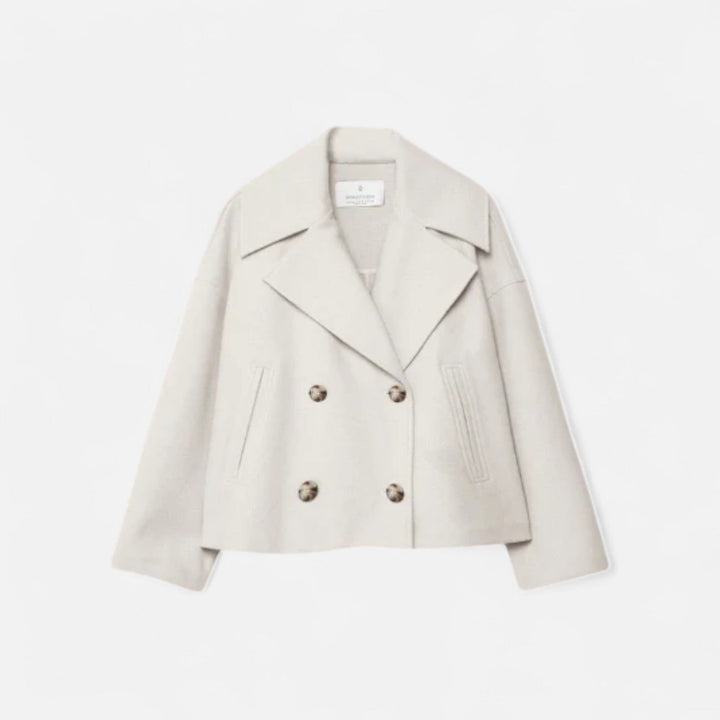 Josephine cropped double-breasted peacoat in ivory, front view