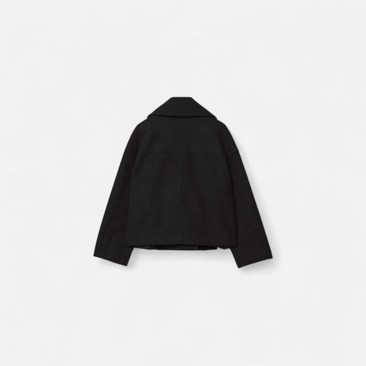 Josephine cropped double-breasted peacoat in black, back view