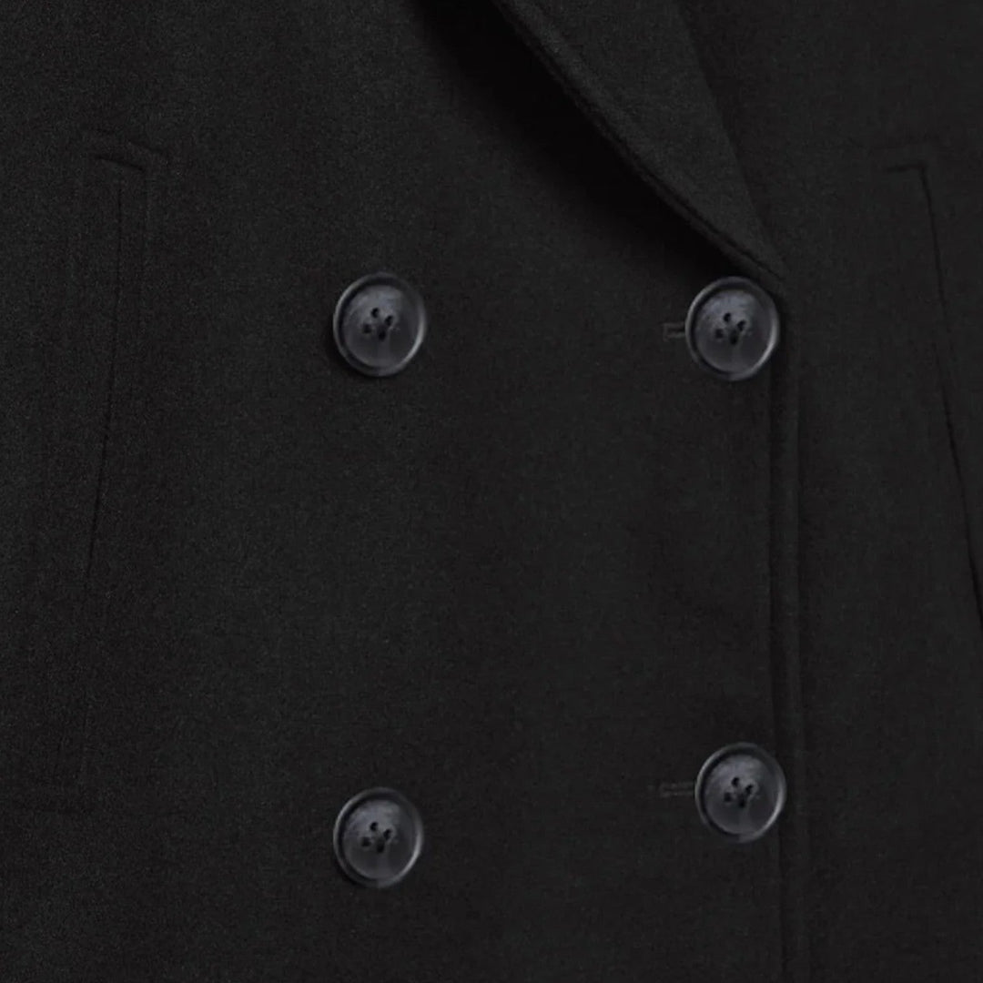 Josephine cropped double-breasted peacoat in black, button detail