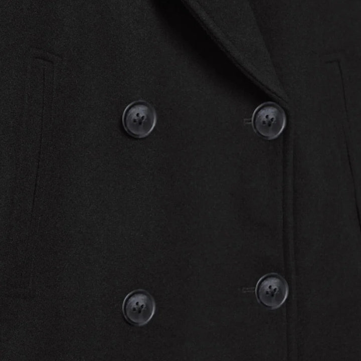 Josephine cropped double-breasted peacoat in black, button detail