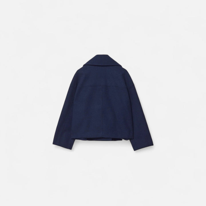 Josephine cropped double-breasted peacoat in navy, back view