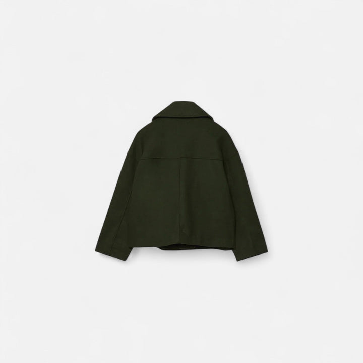 Josephine cropped double-breasted peacoat in olive green, back view