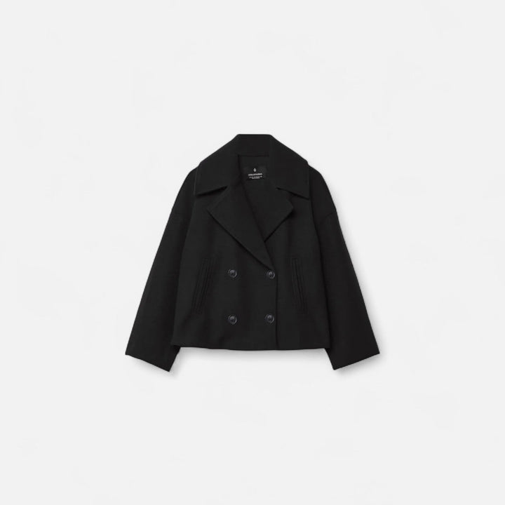 Josephine cropped double-breasted peacoat in black, front view