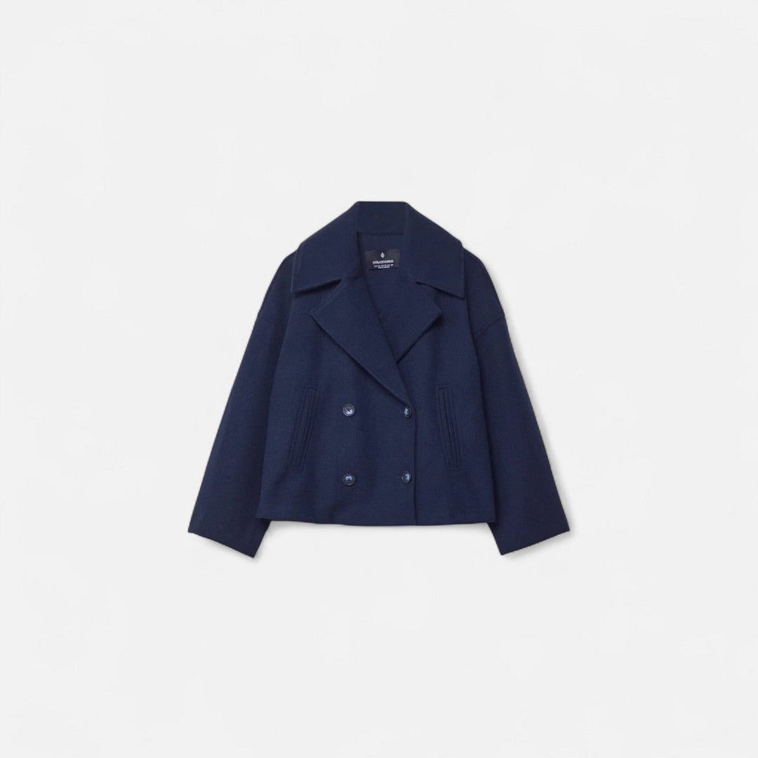 Josephine cropped double-breasted peacoat in navy, front view