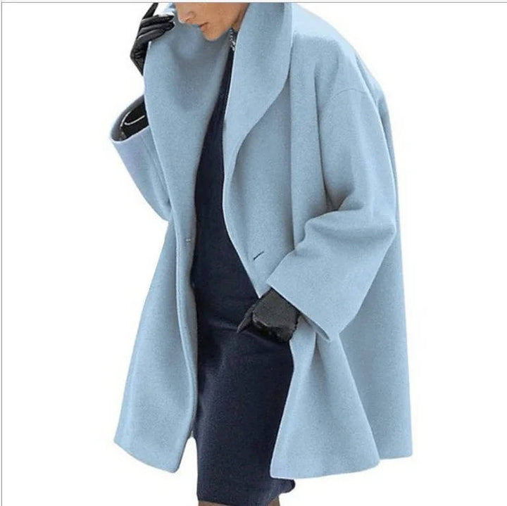 Josephine oversized shawl collar wool coat in sky blue, front view