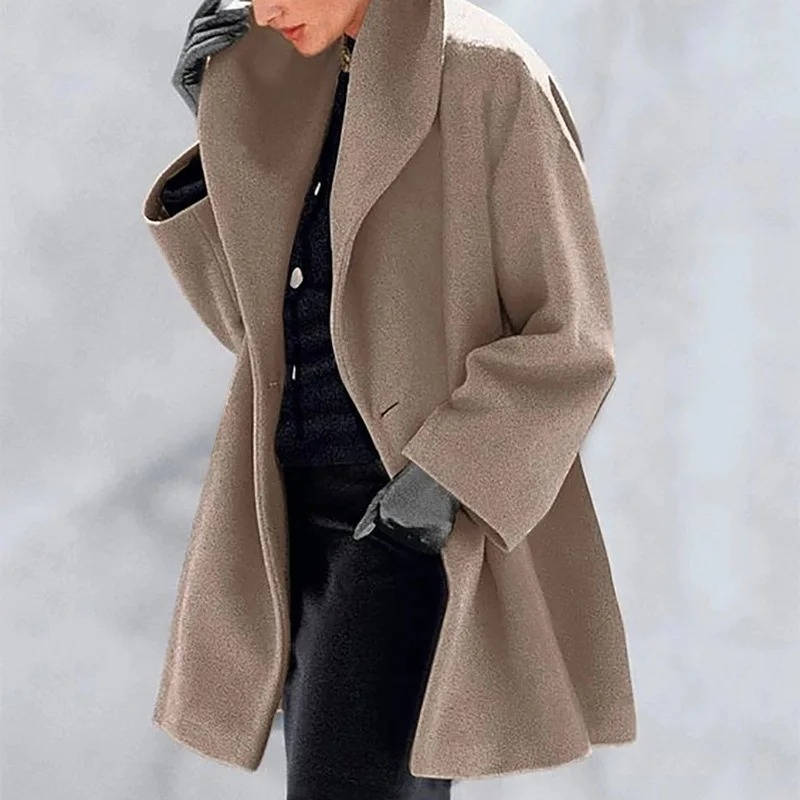 Josephine oversized shawl collar wool coat in camel, front view