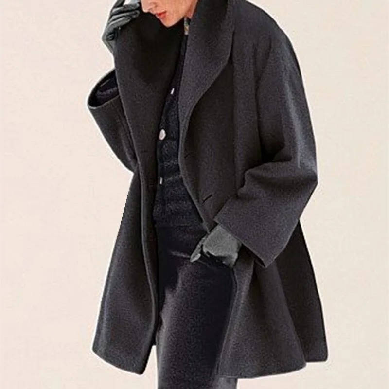 Josephine oversized shawl collar wool coat in black, front view
