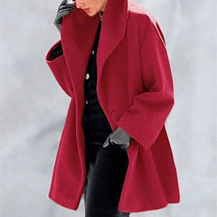 Josephine oversized shawl collar wool coat in red, front view