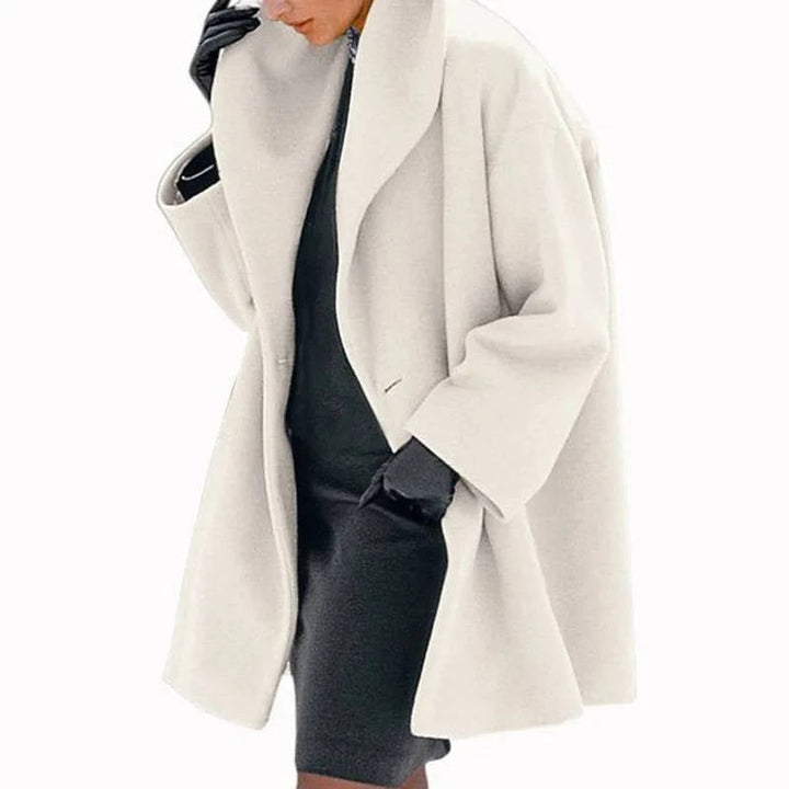 Josephine oversized shawl collar wool coat in white, front view