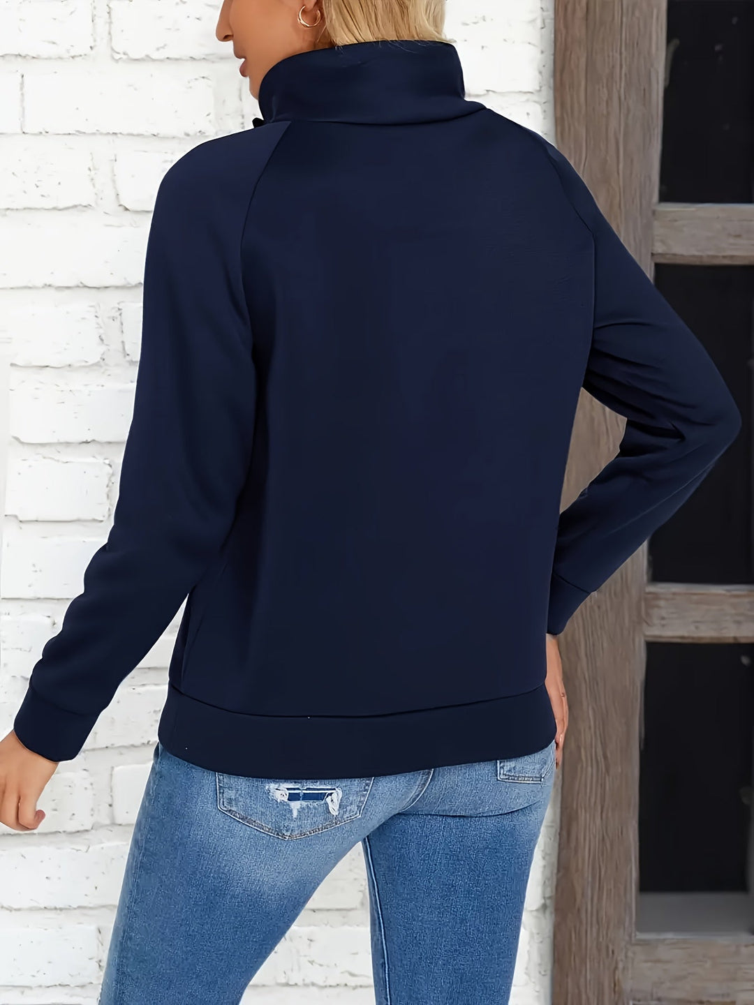 Josephine stand collar button pullover sweater, front detail shot