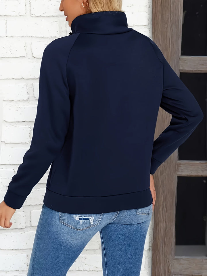 Josephine stand collar button pullover sweater, front detail shot