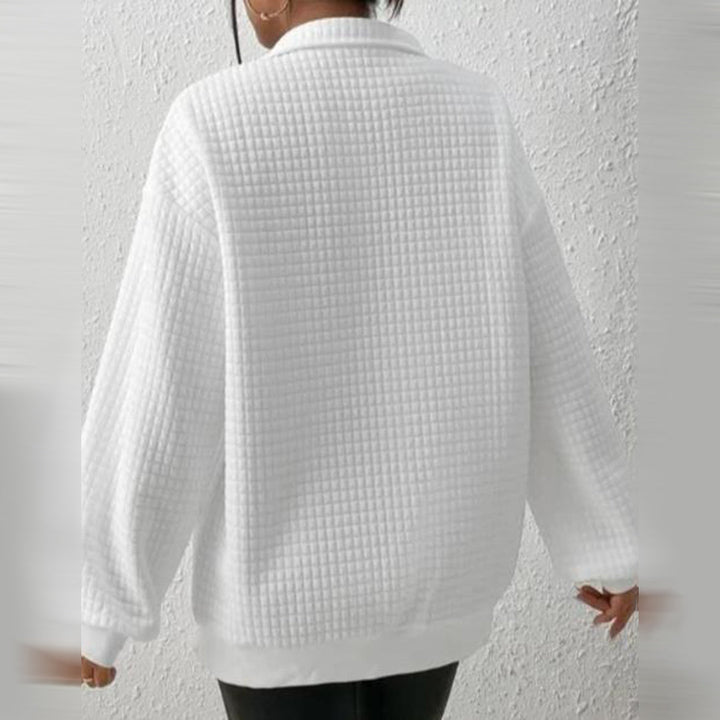 Juniper quarter zip collared sweater, back view full length