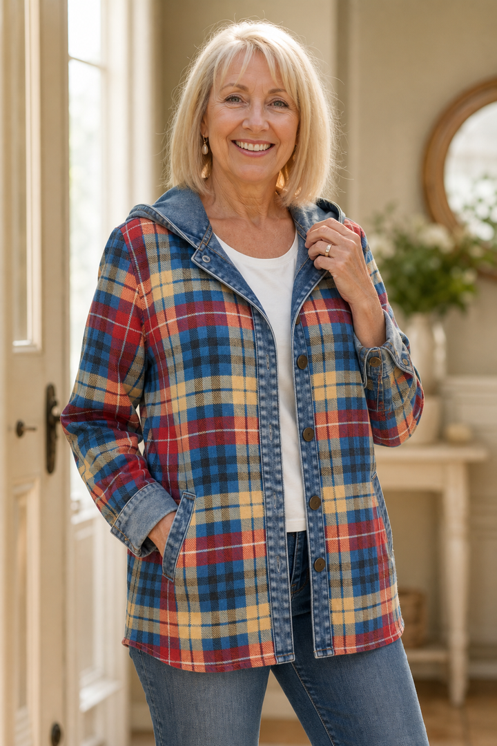Rosalind | Women's Denim-Trim Hooded Knit Cardigan