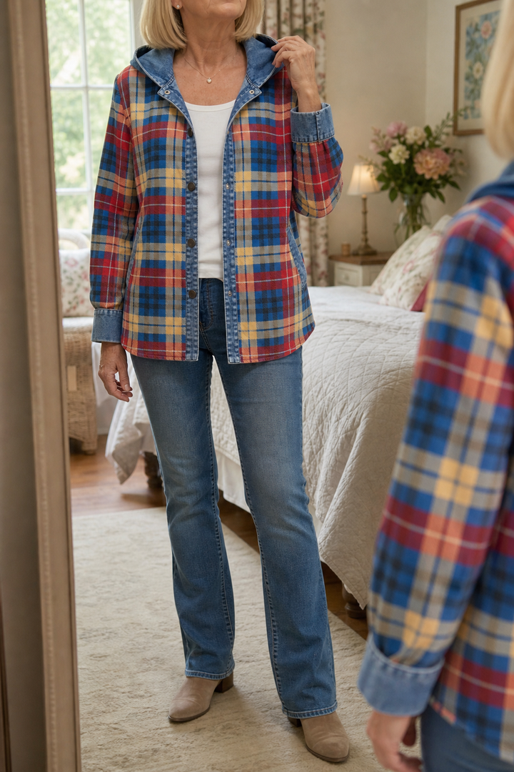 Rosalind | Women's Denim-Trim Hooded Knit Cardigan