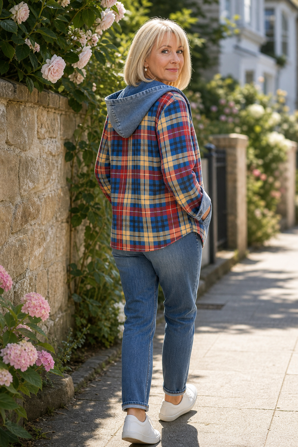 Rosalind | Women's Denim-Trim Hooded Knit Cardigan