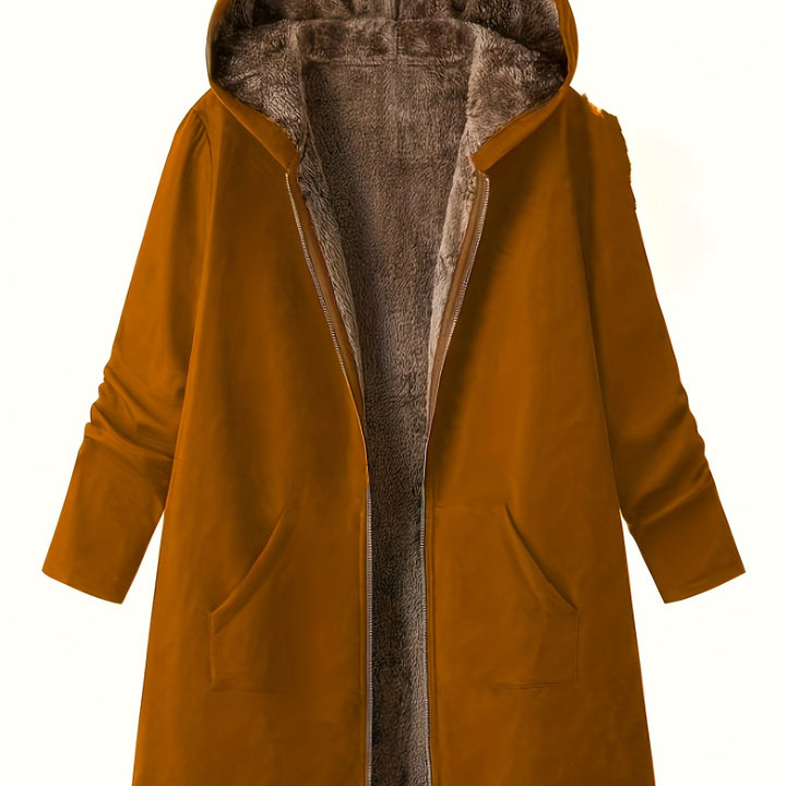 Close-up of Marcelline coat's deep front pocket with plush lining
