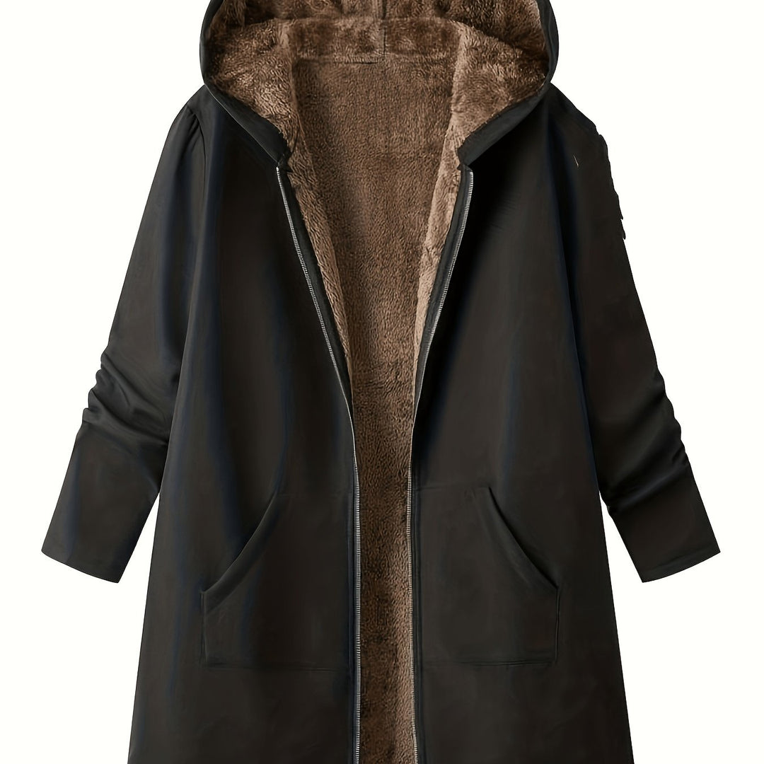 Close-up of Marcelline coat's deep front pocket with plush lining