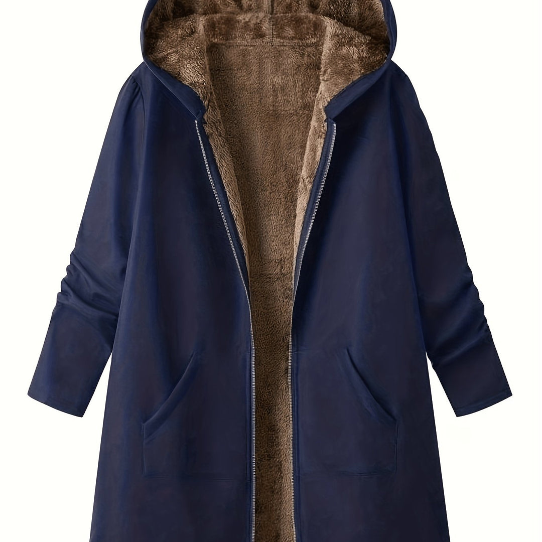 Close-up of Marcelline coat's deep front pocket with plush lining