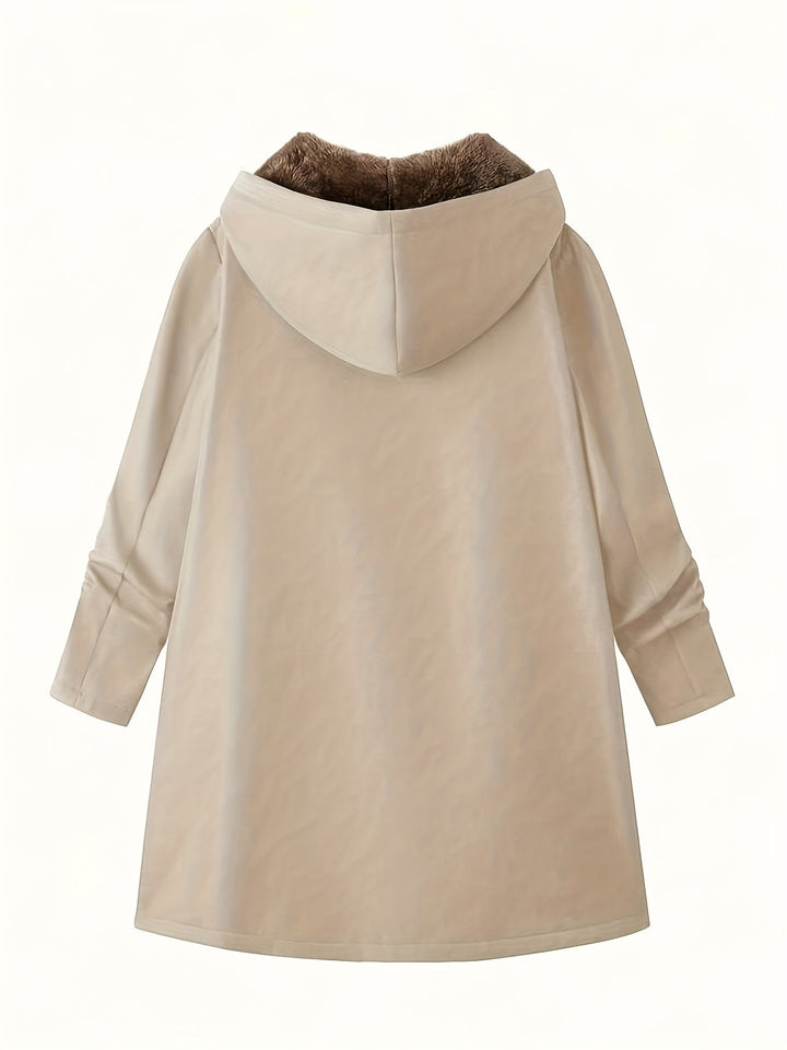 Marcelline hooded longline coat, back view