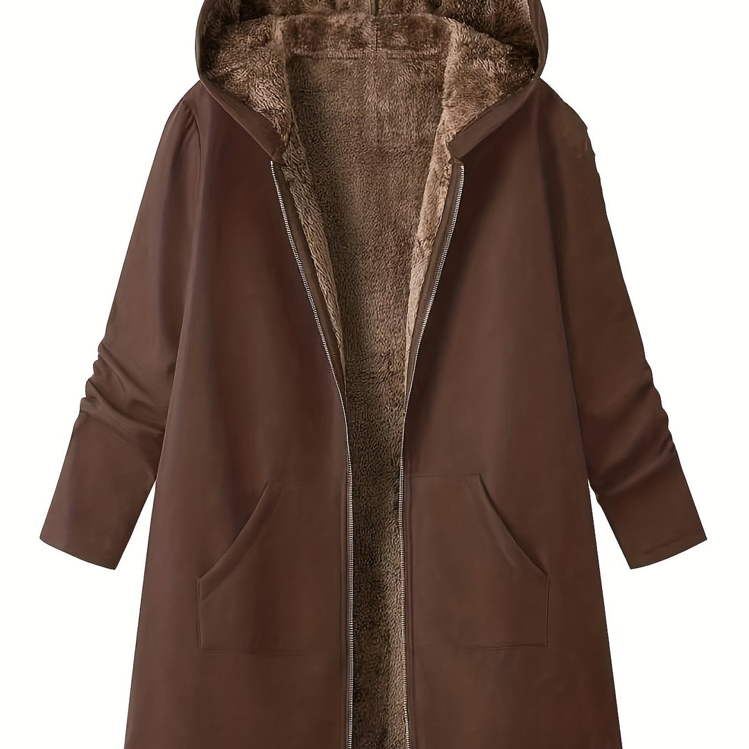 Close-up of Marcelline coat's deep front pocket with plush lining