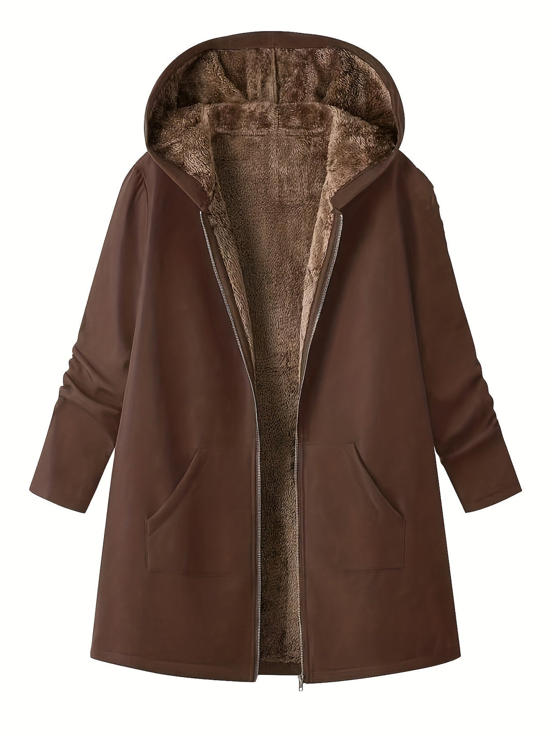 Close-up of Marcelline coat's deep front pocket with plush lining