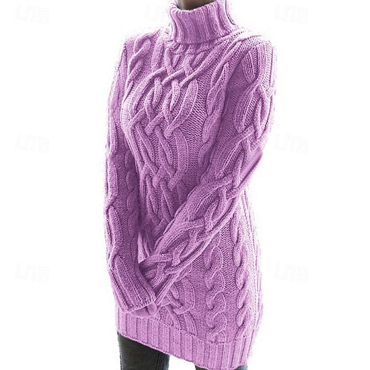 Margot cable-knit turtleneck sweater dress in lavender, side view